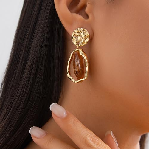 Dainty Irregular Crystal Drop Dangle Earrings for Women Trendy, Statement Chunky 14K Gold Dangly Asymmetric Geometric Zircon Earrings Vintage Jewelry2