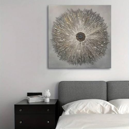 Impression sur toile peinte abstraite moderne argent or 30x30