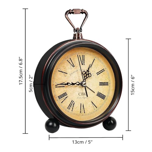 Image of CBK Vintage Style Analog Alarm Clock with Roman Numerals | Classic Table Clock | Antique Look Desk & Bedside Clock for Home, Office, and Bedroom