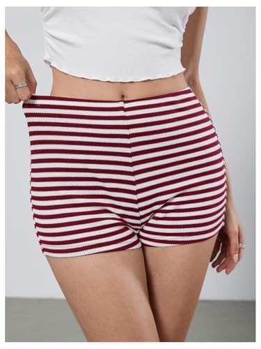 Image of MakeMeChic Women's Summer Crochet Shorts Striped Knit Pajama Micro Mini Shorts Lounge Bottoms