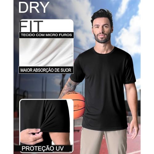 Kit 4 Camiseta Masculina Esportiva Dry Fit Camisa Gola Redonda (BR, Alfa, GG, Regular, PRETO BRANCO