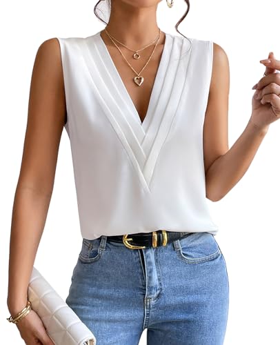 Sleeveless Chiffon Tops for Women Summer Triple V-neck T Shirts Business Office Dressy Outfit Blouse