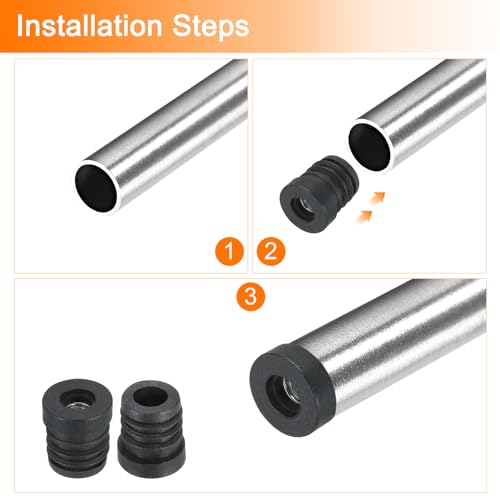 Image of Uxcell 6Pcs M6 Thread Inserts for 19mm /0.75 inch OD Round Tube, Black Plastic Plug Caster Insert Chair End Caps Furniture Leg Plug