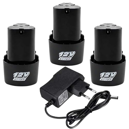 Image of Replacement Rechargeable 12V Lithium-Ion Battery and Cordless Drill Charger 12V (3Pcs Battery, 1Pcs Charger)