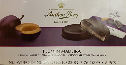 Anthon Berg - Marzipan Covered in Dark Chocolate - Plum & Madeira - Box of 220g - With a delicious jam of fresh fruits flavoured with Madeira.