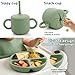 Bufims Silicone Baby Feeding Set, Baby Led Weaning Supplies, Eating Essentials Utensils with Suction Plate and Bowl, Pocket Bib, Sippy Cup with Lid, Forks Spoons Snack Container, for 6+ Months, Green
