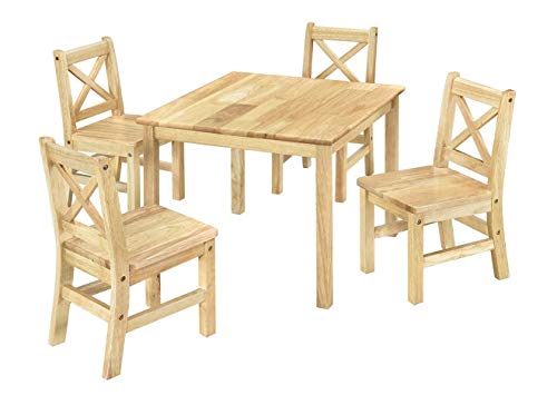 eHemco Kids Table and 4pcs X-Back Chairs Set Solid Hard Wood (Natural)