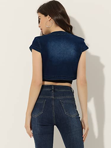 Image of Allegra K Women's Denim Jacket Cap Sleeve Cropped Open Front Shrugs Casual Summer Jean Jackets