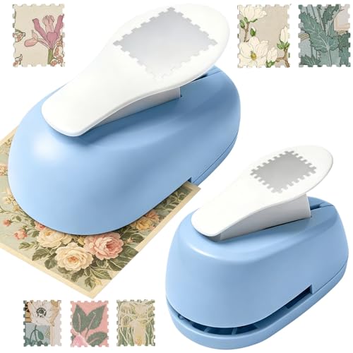 2 Stück Stanzer Briefmarkenform 2x1 8cm & 2 9x2 4cm Briefmarken Stanzer Hebelmechanismus Stempelstanzer & Motivstanzer Tragbar Creative Saubere Schnitte für Scrapbooking Karten Etiketten DIY Tagebuch