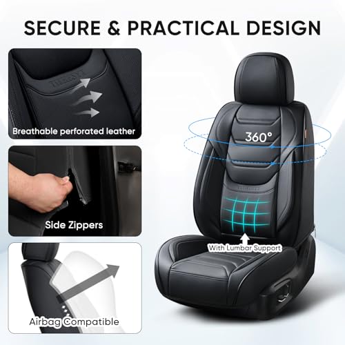 Image of TIEHESYT Black Car Seat Covers Front Pair, Breathable Leather Automotive Front Seat Covers & Headrest for Comfortable Driving, Universal Auto Interior Fit for Most Kinds of Vehicles, SUV, Sedans