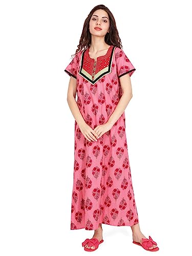 Image of Evolove Women's Cotton Long Maxi Night Gown Nighty Dress with Pocket, Super Soft Comfortable (LNG-Cotton-2)