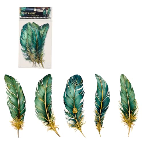 NIHUIFA 5 adhesivos decorativos de estilo vintage con plumas doradas de PET para diario, álbumes de fotos, álbumes de fotos