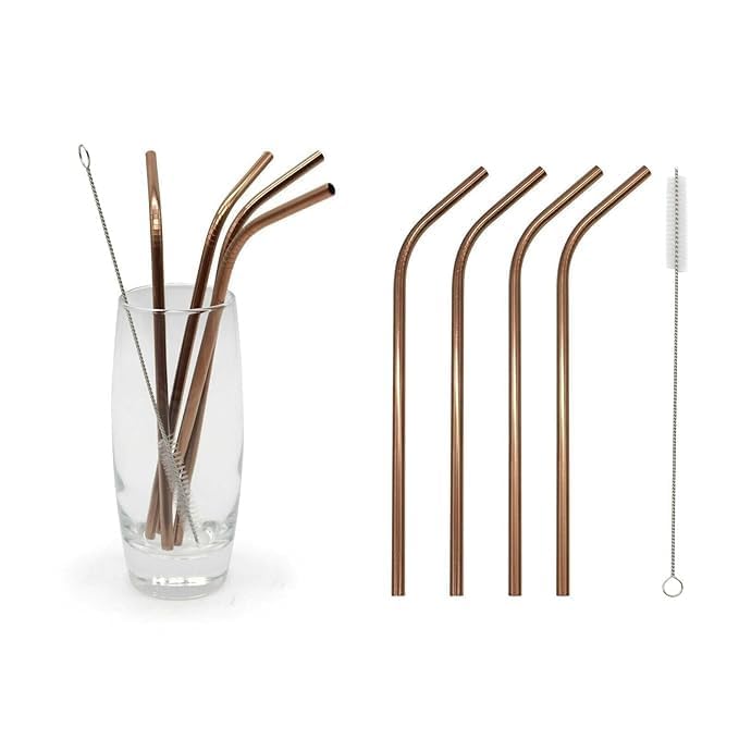 Delta Infotech Bent Copper Drinking Straws with Cleaning Brush | Reusable Export Quality Metal Straws for Juice, Smoothies & Daily Use (Set of 5 – 8 Inch, 8 mm Diameter)-image-45