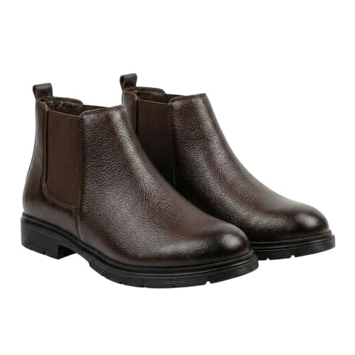 Image of Men's Synthetic Leather Lightweight Comfortable Trendy Outdoor Casual Shoes Slip On Chelsea Boots High Tops, Soft Cushioned Insole, Comfortable Fit, Trendy, Stylish Boots