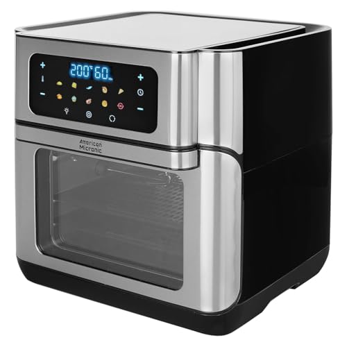 Image of AMERICAN MICRONIC 15 L Digital Air Fryer Oven | 1600W TurboTunnel Fresh Air Technology | 200C Max Temp | 90-Min Timer | 8 Preset Menus | | Includes Recipe Book | (Black & Steel) (AMI-AFD-150LDx)