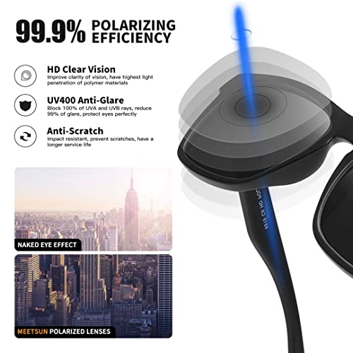 Image of MEETSUN Polarized Sunglasses for Men Women Square Driving Fishing Shade | UV400 Protection, anti glare, sports running golf vacation sun glasses, reduce eye strain, true color perception