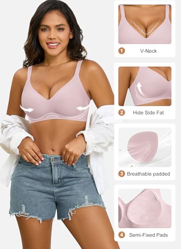 Image of Xcutting Bra for Women Wireless No Underwire Seamless Full Coverage Deep V Bralettes Everyday Comfortable Soft
