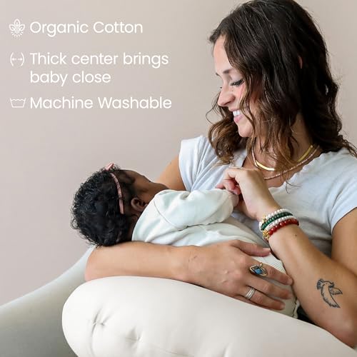 snuggle me organic nursing pillow new 2025 design  bottle amp breastfeeding pillow with organic cotton cover amp fiberfill machine washable feeding pillow newborn essentials must haves natural - v2