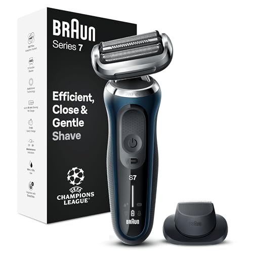Braun Series 7 71-B1200s Electric Shaver for Men with EasyClick Precision Trimmer Attachment, 360 degree Flex, Wet & Dry, Rechargeable, Cordless Foil Razor, Blue
