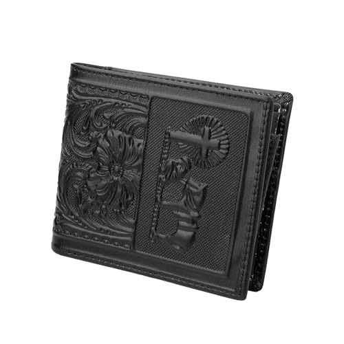 Image of Mens Rodeo Short Wallet Western RFID-Blocking Bifold Leather Wallet with ID Window - Full Grain Leather Wallets Unique Gift for Men, 02--Black