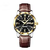 Poedagar Lusso Affari Uomini Orologio Impermeabile Luminoso Settimana Data Moda Classico Uomo Orologio Da Polso In Pelle Sport Uomo Orologi, Oro Nero