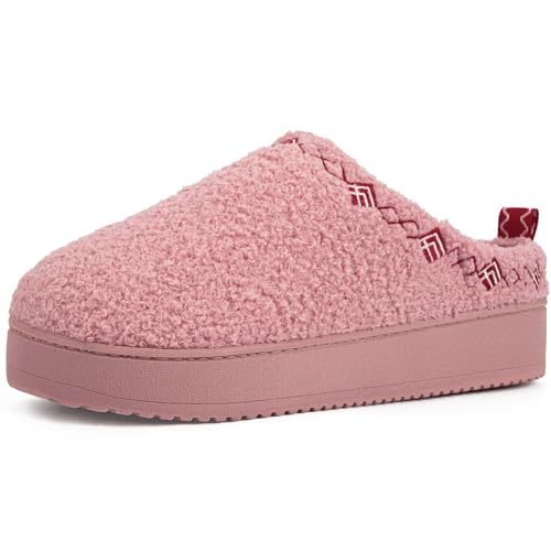 Image of FamilyFairy Women's Slippers with Fuzzy Curly Fur Platform House Shoes Slip on Bedroom Indoor Outdoor