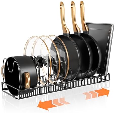 Pots and Pans Organizer Rack for Under Cabinet Expandable Pot Lid...