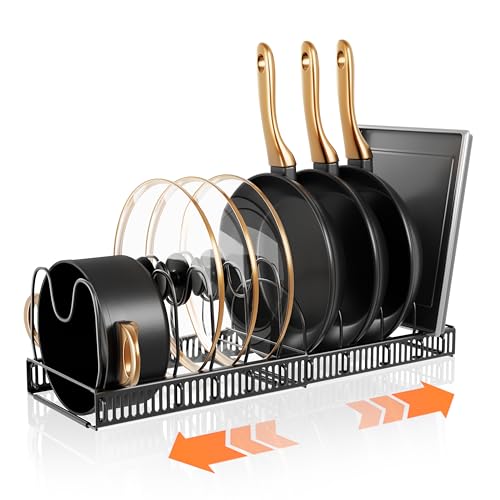Pots and Pans Organizer Rack for Under Cabinet Expandable Pot ...