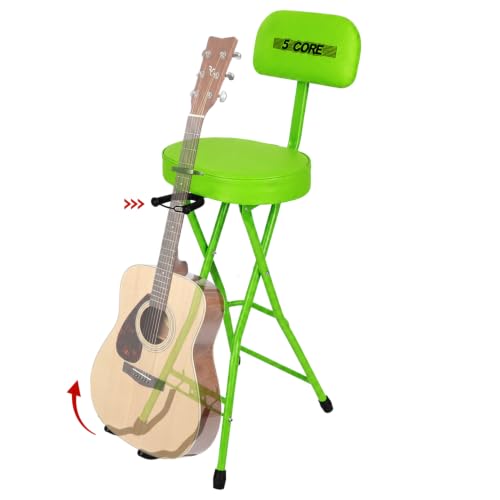 5 CORE Guitar Stool 3.15' Padded Chair w Backrest Foldable Seat Foot Rest Guitar Stand for Acoustic Electric Bass Guitars Green - GSTOOL Oval GR Rest