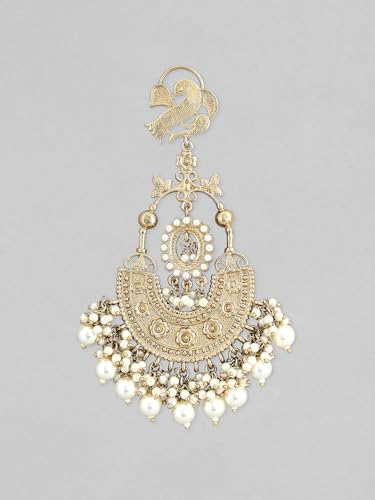 Image of Rubans Chandbali Earrings Kundan Pearl Beads Traditional Wedding Jewellery for Women & Girls