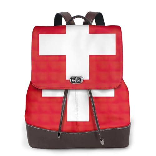 Sac à dos en cuir drapeau suisse : finitions premium pour ordinateur et voyage