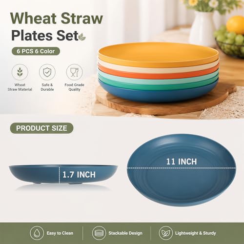 Image of 11In Wheat Straw Plates, 6PCS Large Plastic Plates Reusable,Multi