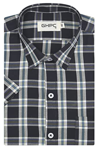 Image of GHPC 100% Cotton Checkered Half Sleeves Regular Fit Formal Shirt for Men