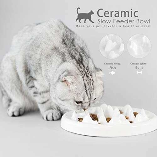 Avafort Anti-Gulping Dog Cat Ceramic Bowl Slow Feeder Interactive Bloat Stop Pet Bowl For Fast Eaters Heavy Duty (Fish Shape) #TOP4