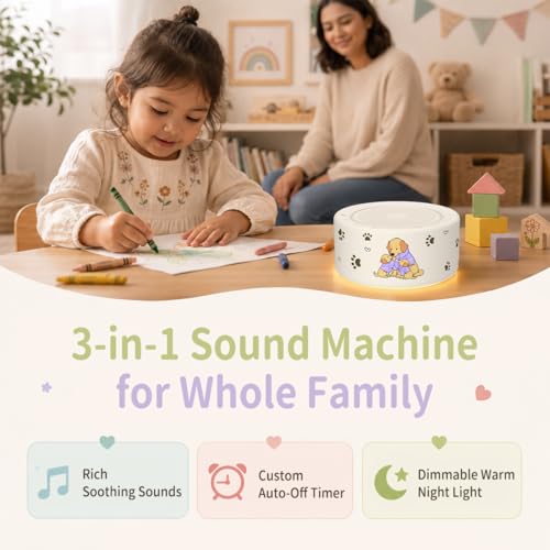 Image of Kipcush White Noise Machine for Baby & Adults, Sleep Sound Machine with 30 Soothing Sounds, 8-Color Night Light, Memory Function, White Noise for Sleeping, Nursery, Office, Travel, Relaxation