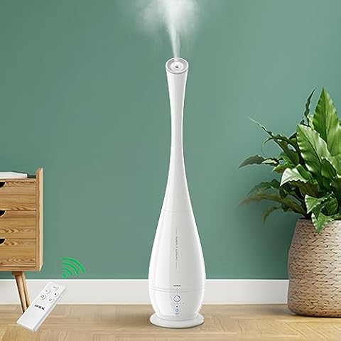 Aiheal Humidifier for Bedroom, 5L Cool Mist Floor Humidifiers for Large Room, Quiet Ultrasonic Humidifier with Smart Humidistat Mode and Essential Oil Diffuser, Baby Humidifiers with Sleep Mode, White Cover