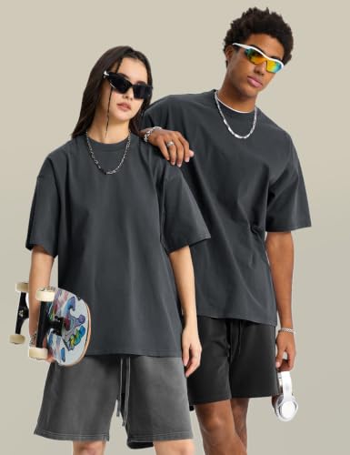 Image of Ogfao Mens Oversized T-Shirts Heavyweight Unisex Cotton T Shirts Baggy Loose Fit Basic Tees Plain Tshirts