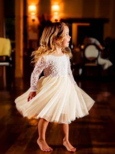 Image of 2Bunnies Girl Peony Lace Back A-Line Straight Tutu Tulle Party Flower Girl Dress