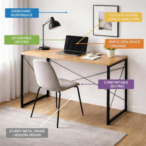 Image of EXVITO Portable Wood & Metal Computer Desk | Foldable Modern Writing | Multipurpose Study Table Best for Home, School | with Pouch Pocket Cell Phone Cash & Card, Clear Window Carry Handles (Brown)