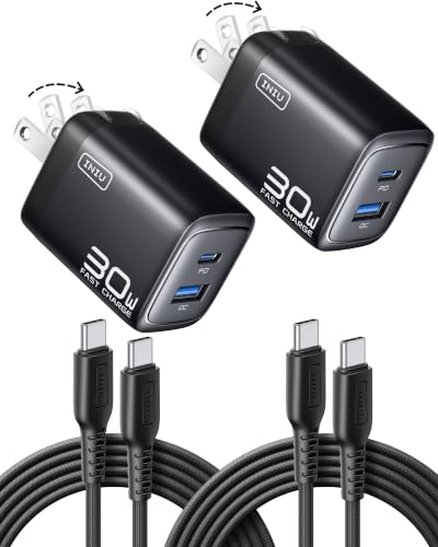 INIU 30W USB C Charger Block, GaN Fast Charging with Smart Phone Protection | 2-Pack [USB C + USB A], Foldable Plug & 5ft Type C Cable for iPhone 17 16 Pro Max, iPad Air, Samsung S26 S25, Pixel Switch
