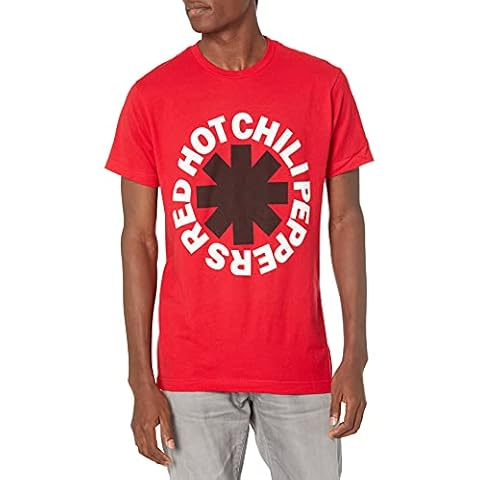 Red Hot Chili Peppers mens Official Red Hot Chili Peppers Black Asterisk on Red T-shirt T Shirt, Red, XX-Large US Cover