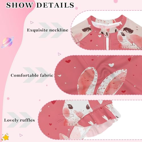 Girls One Piece Swimsuits Long Sleeve Swimsuit Zipper Bathing Suits Rabbit White Bunny Pink3
