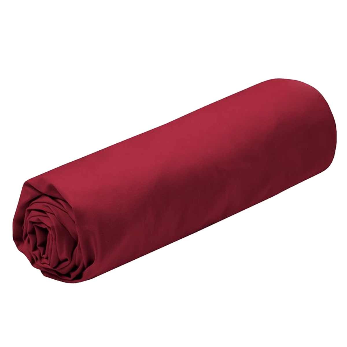 Drap housse rouge 90x190 en percale de coton haut de gamme pour lit simple