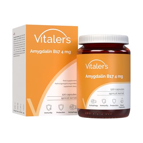 Vitalers Amygdalin (Vitamin B17) 4 mg 120 Kapseln Natürlicher Aprikosenkernextrakt Vegan Ohne Zusatzstoffe reine Zusammensetzung