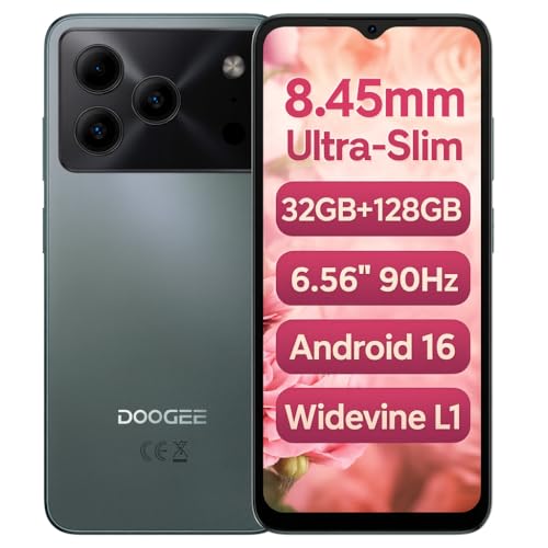 DOOGEE Note 56 Pro Android 16 Teléfono Móvil, Diseño Elegante&Sutil, 32GB+128GB, 6.56 90Hz Pantalla, Octa Core 4G Smartphone, Cámara 13MP+8MP, Batería 6200mAh, Dual SIM, Widevine L1, NFC, Verde