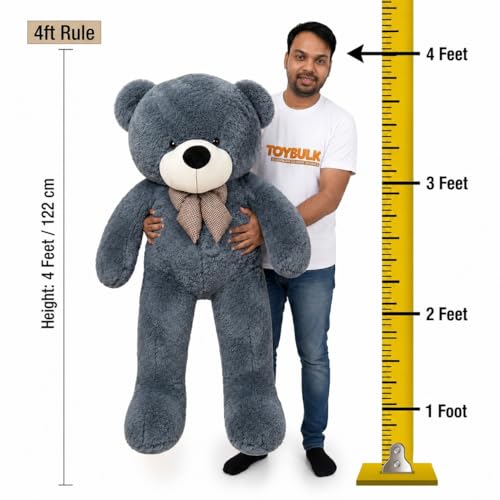 Image of 4 Feet Grey Teddy Bear for Girls | Giant Soft Plush Hugging Teddy | Big Size Stuffed Animal Toy for Birthday, Anniversary, Valentine Gift for Girlfriend & Kids