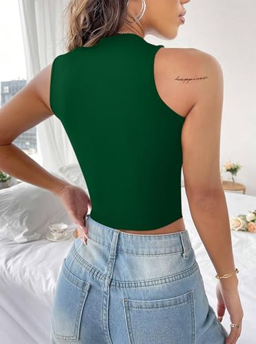 Image of LovelyWholesale Women Sexy Cut Out Crop Tank Tops Crew Neck Summer Sleeveless Top