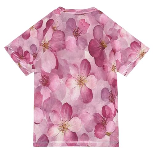 Boys Short Sleeve T-Shirts Pinks Cherry Floral Rashguard Kids Swim Shirts Sun UPF 50+2