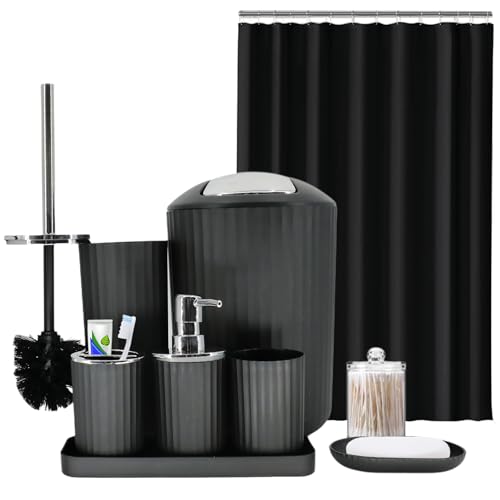 Black Bathroom Accessories Set, 9-Piece Bathroom...