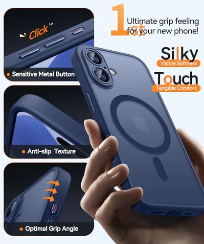 Image of CANSHN Magnetic for iPhone 17 Case, Upgraded [Full Camera Protection] [Compatible with Magsafe] [Translucent Matte] Shockproof Protective Phone Case for iPhone 17 - Deep Blue
